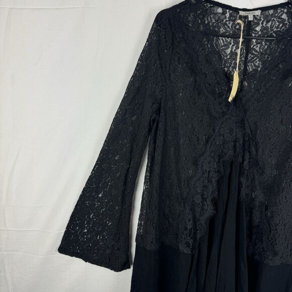 Jodifl Black Lace Tunic Blouse V-Neck Size S Bell Sleeve Witchy Goth Romantic - Picture 7 of 8